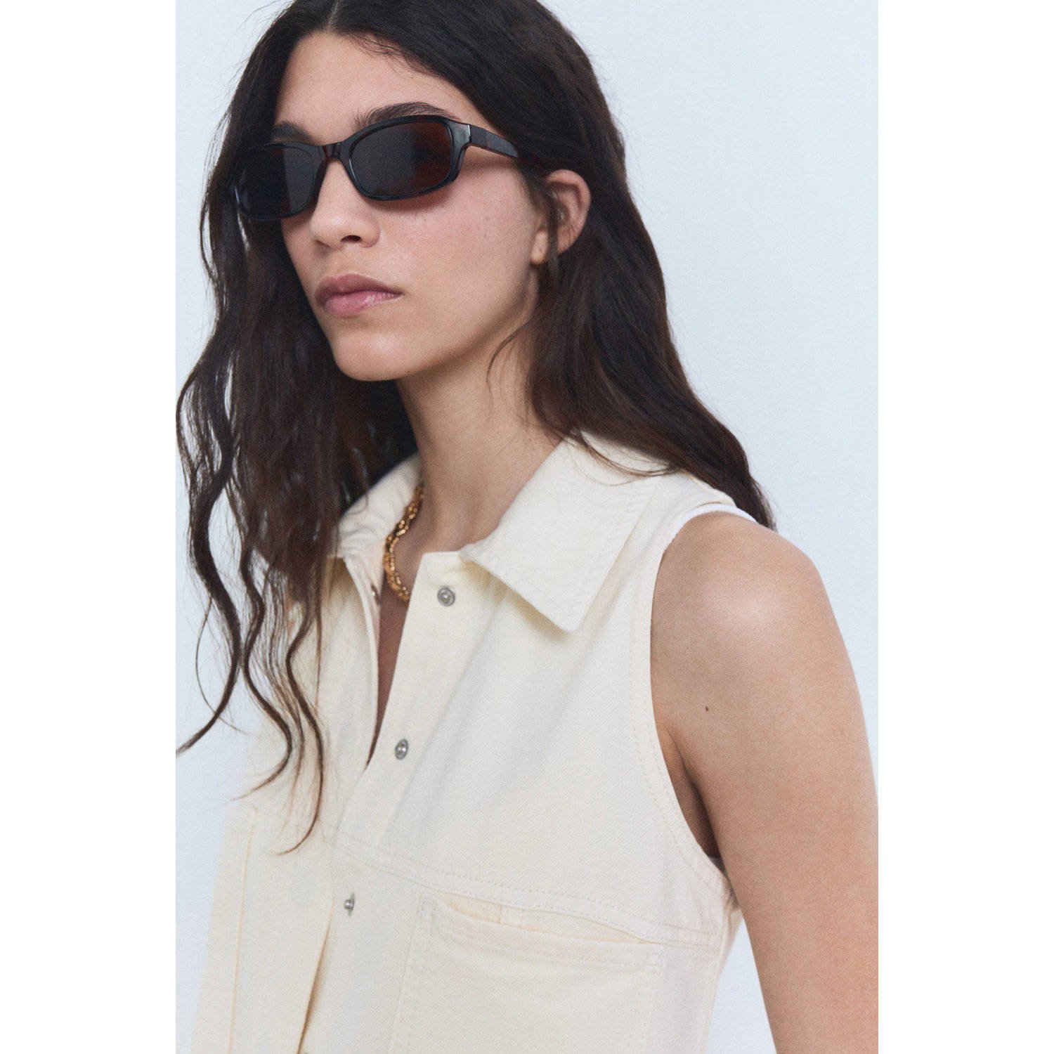 Mango denim ecru jumpsuit