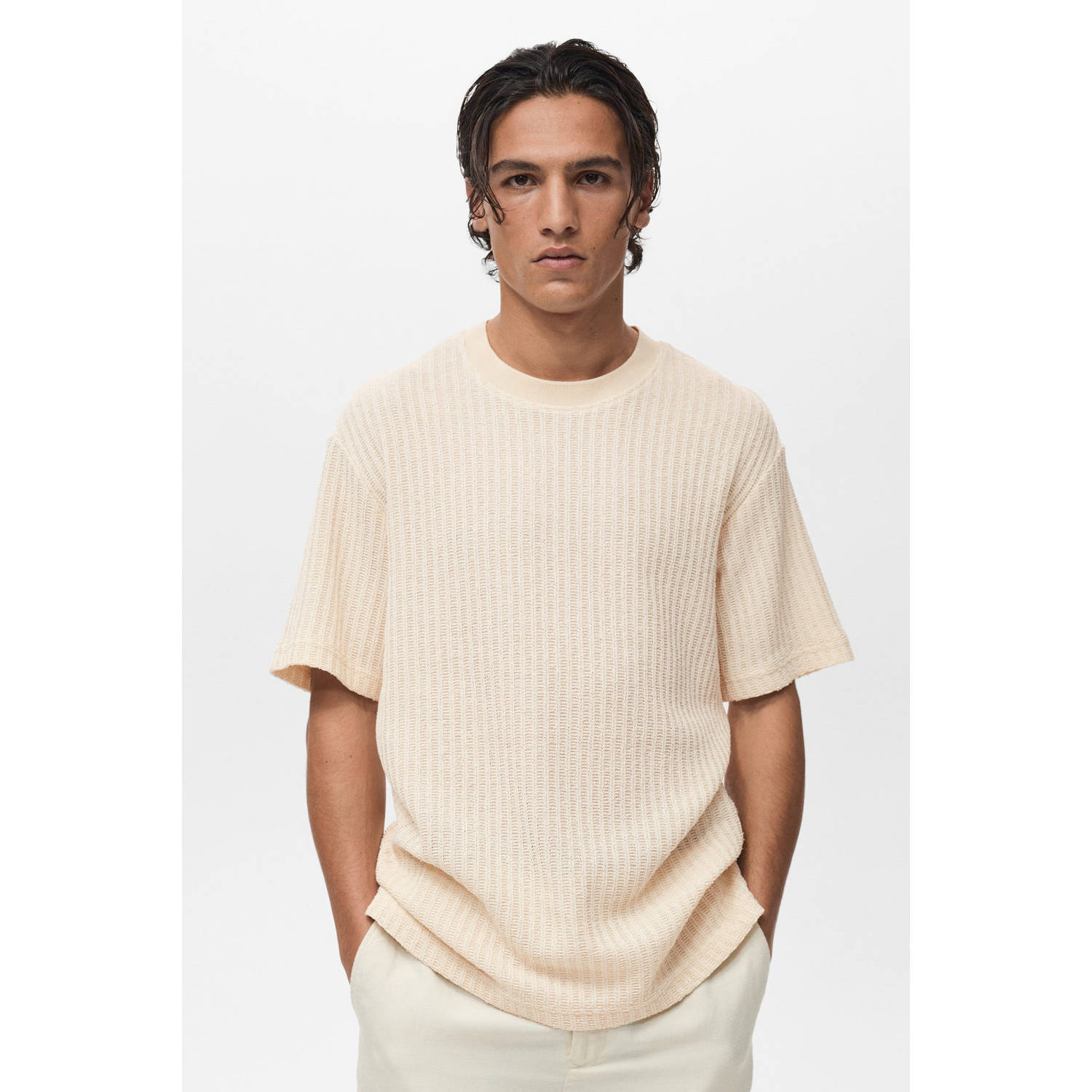 Mango Man T-shirt grof gebreid ecru