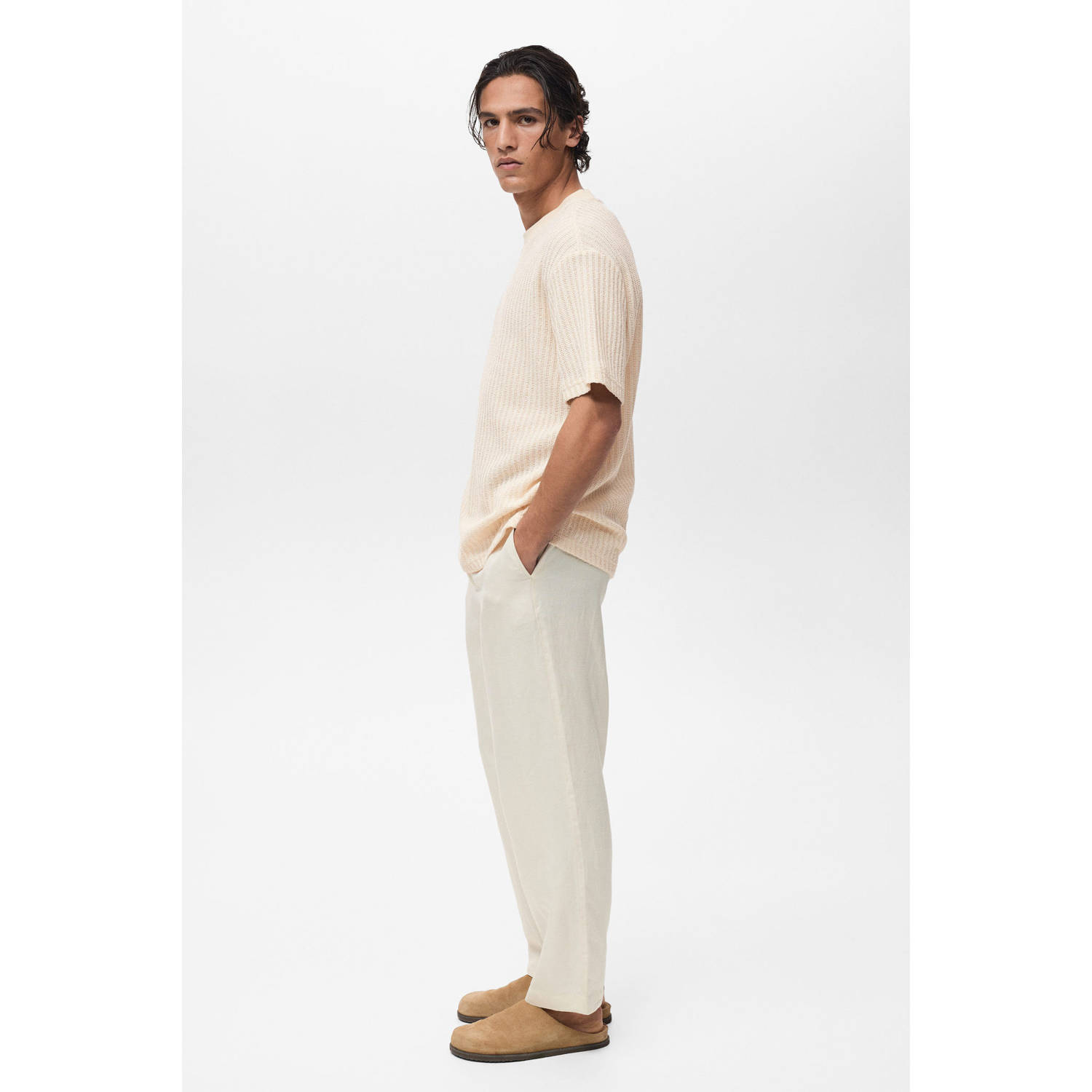 Mango Man T-shirt grof gebreid ecru