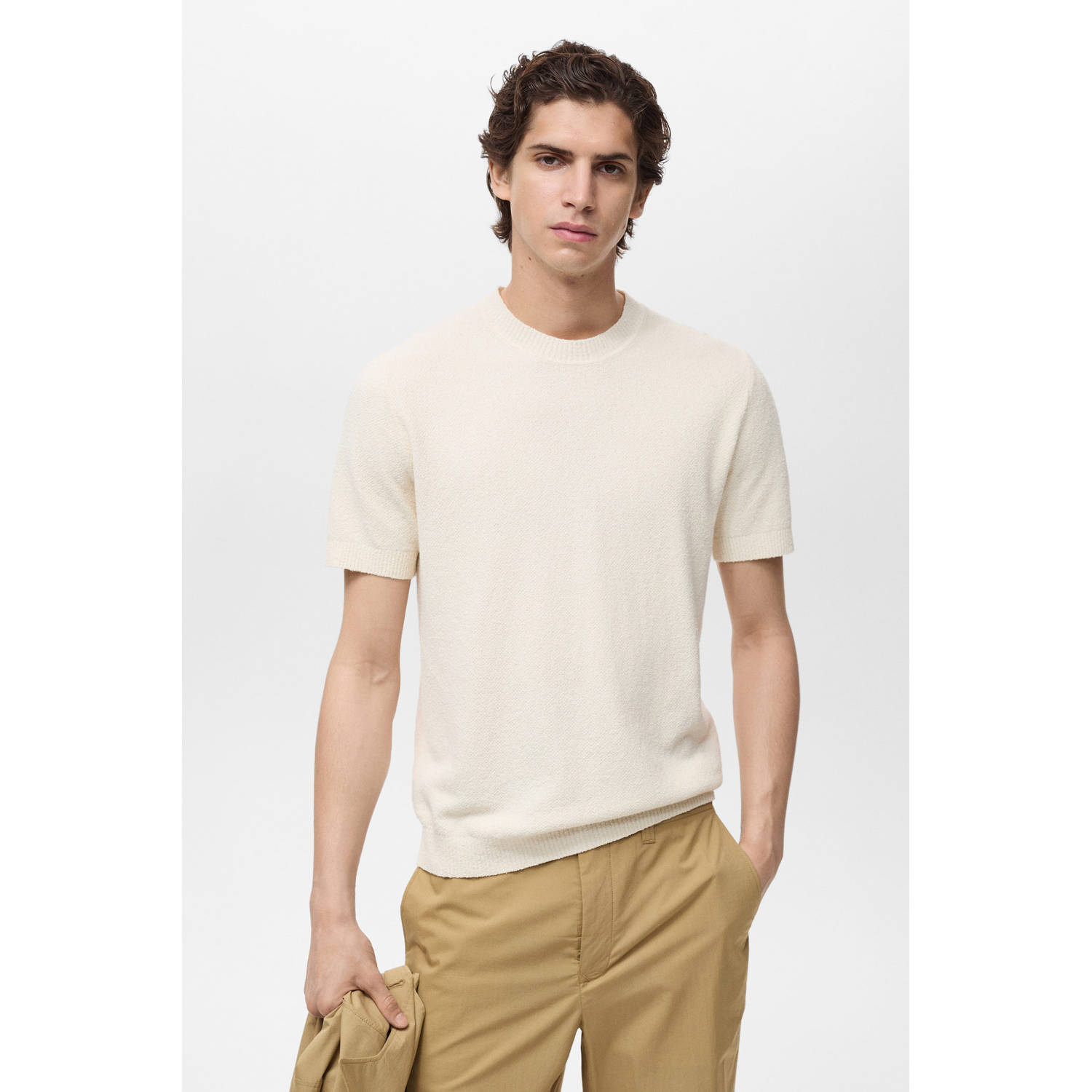 Mango Man T-shirt fijn gebreid ecru