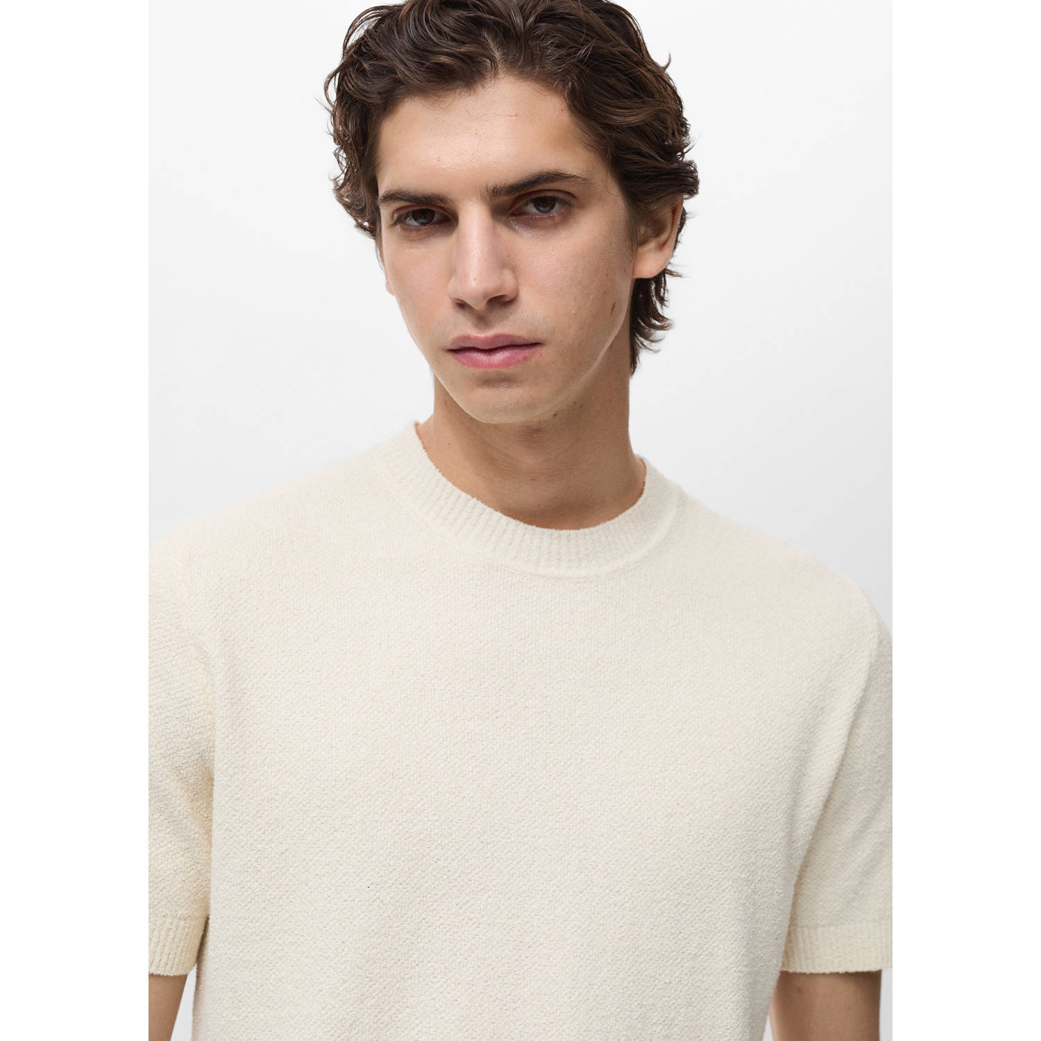 Mango Man T-shirt fijn gebreid ecru