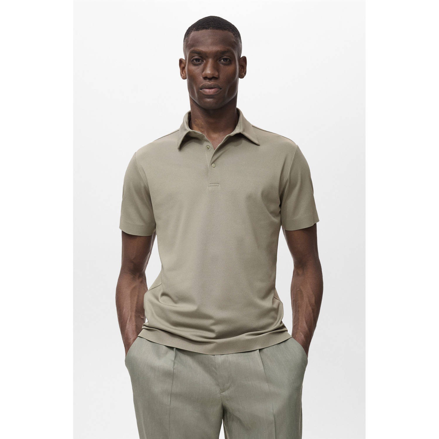 Mango Man slim polo olijfgroen