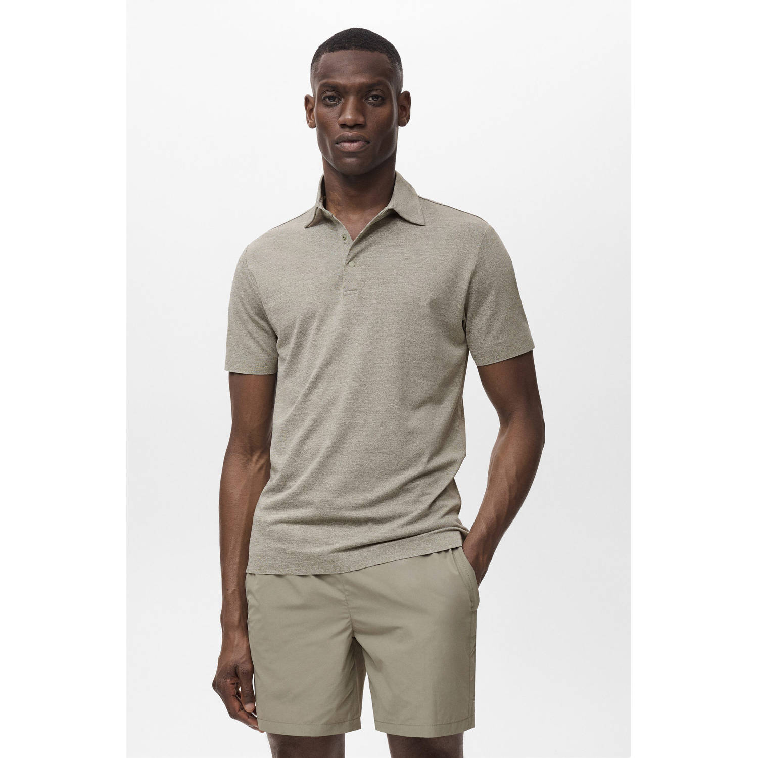Mango Man slim polo grijsgroen