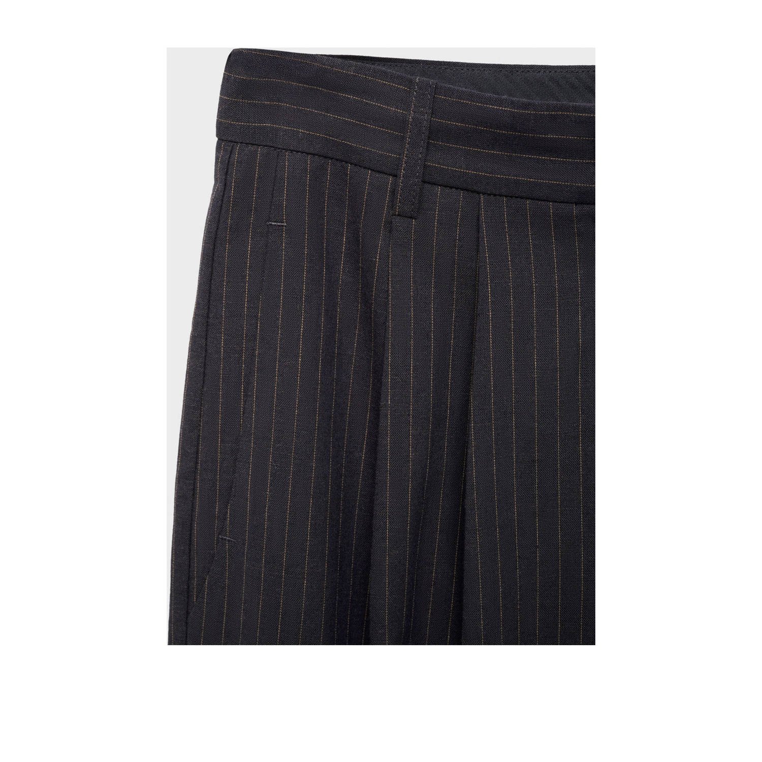 Mango linnen wide leg high waist broek donkerblauw