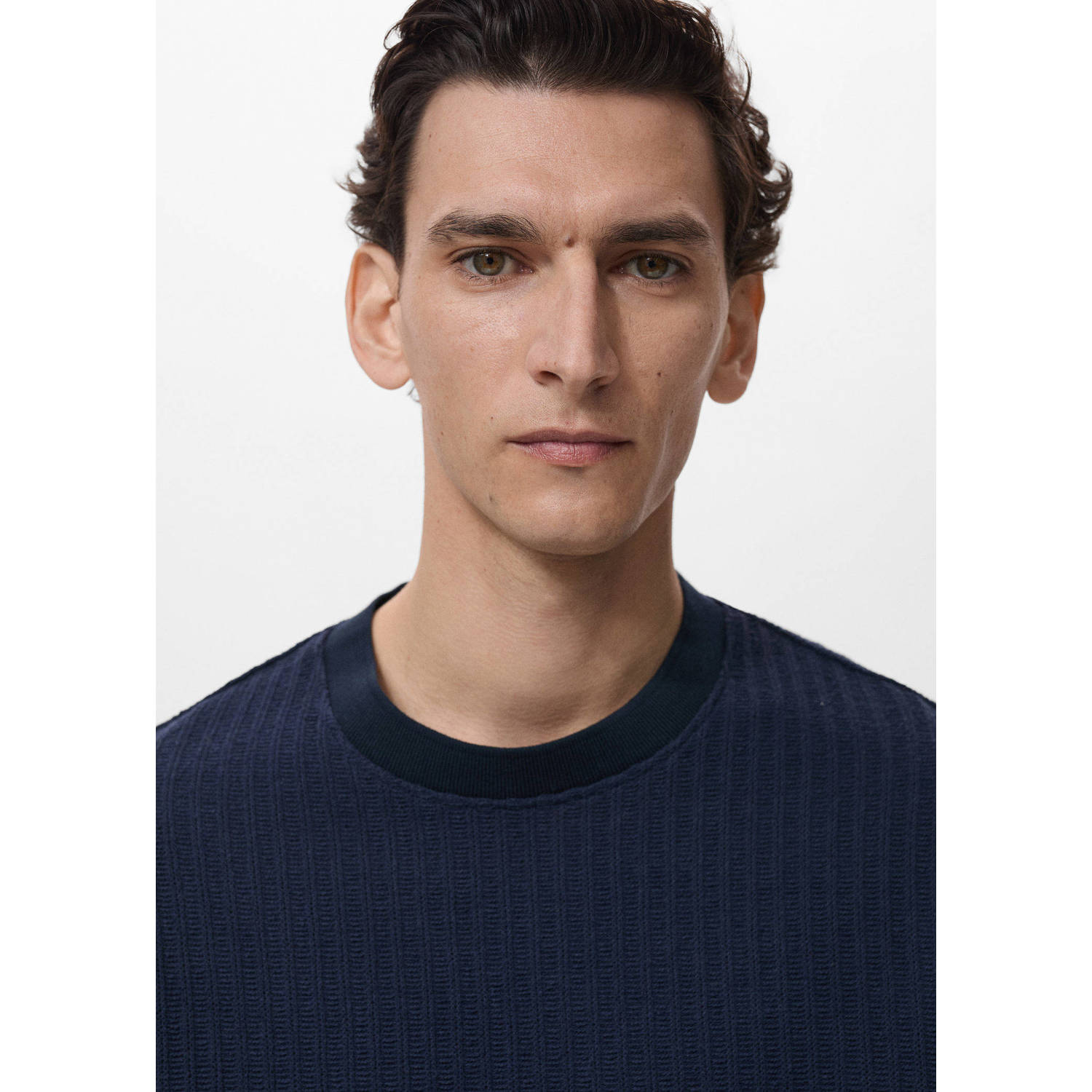 Mango Man T-shirt grof gebreid donkerblauw
