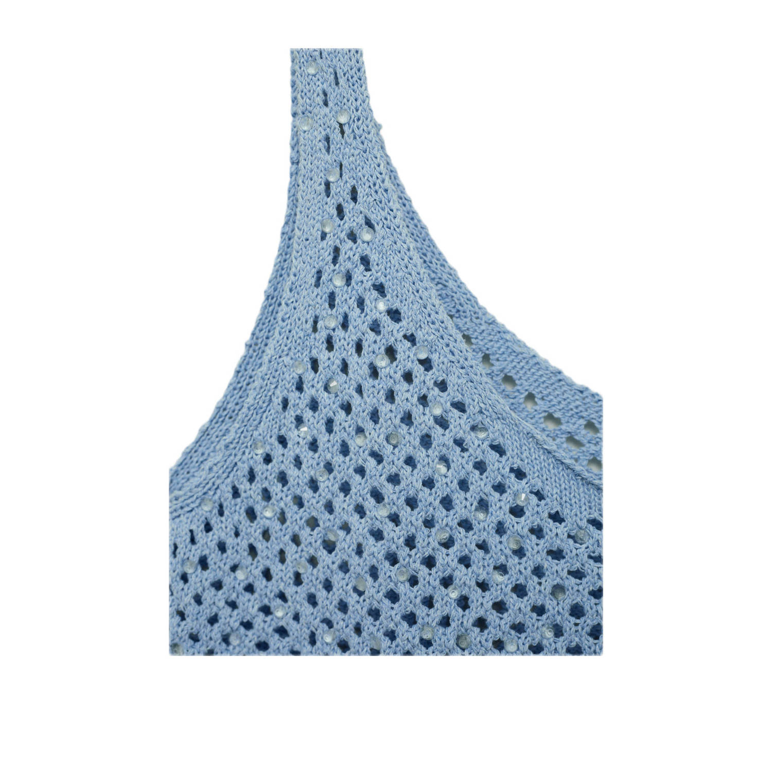 Mango mouwloze top lichtblauw crochet