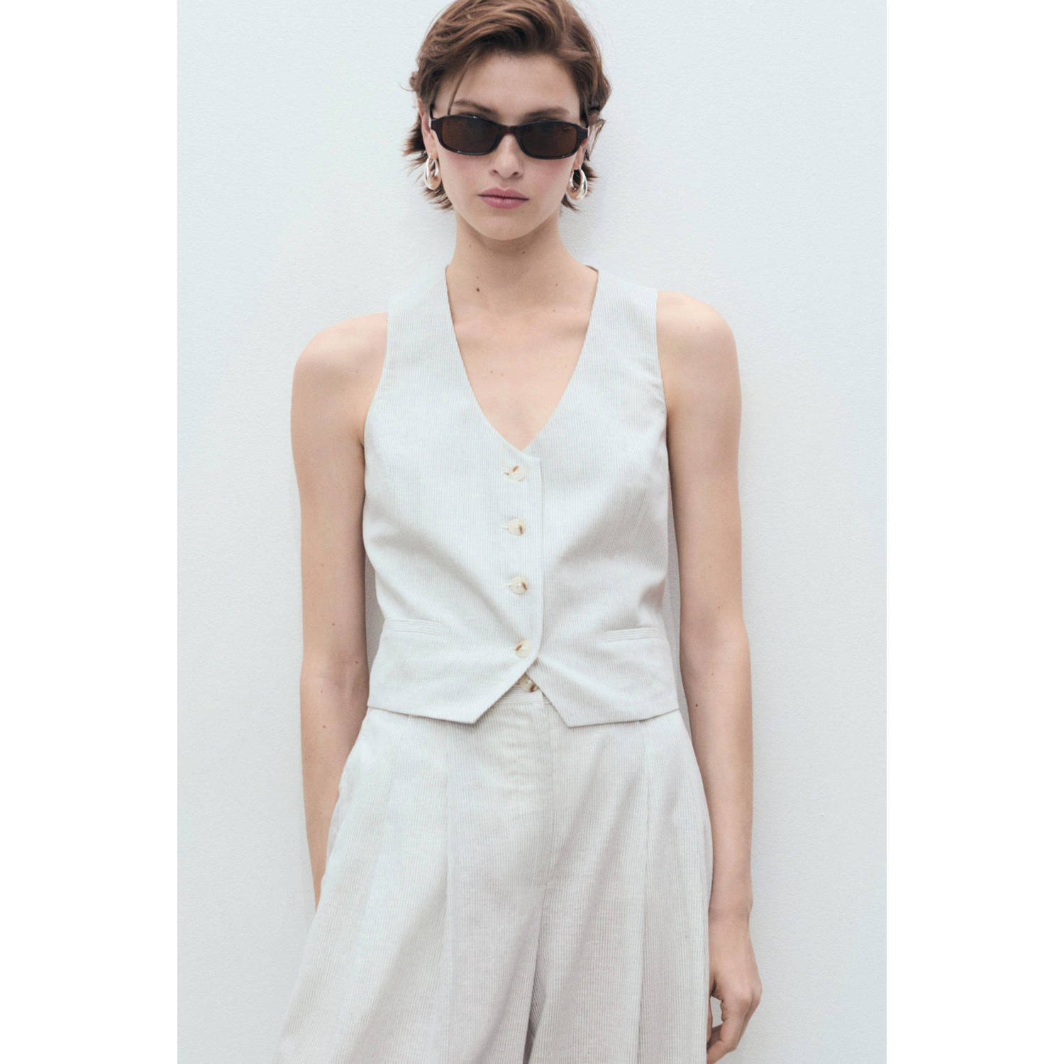 Mango linnen gilet ecru