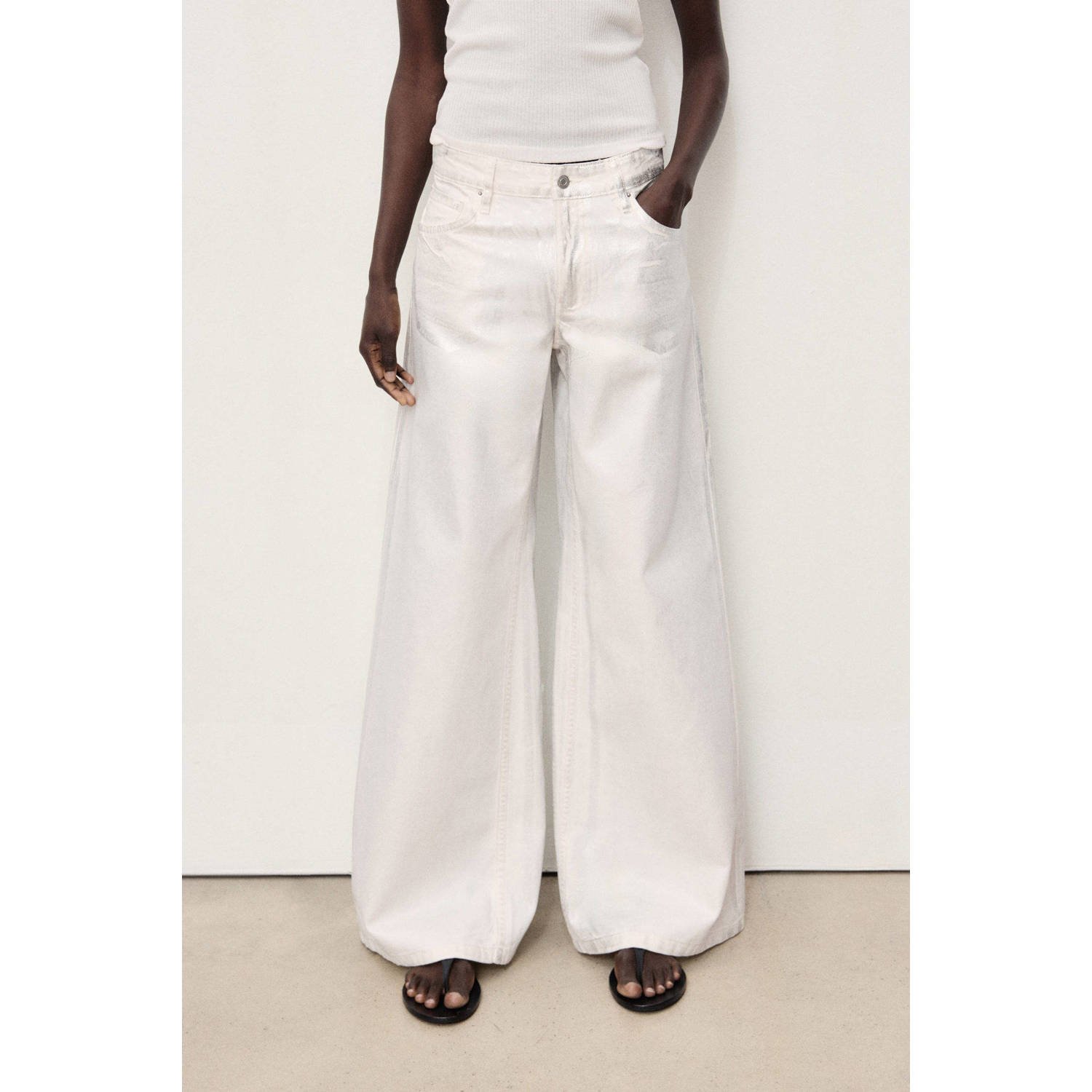 Mango high waist wide leg jeans zilver