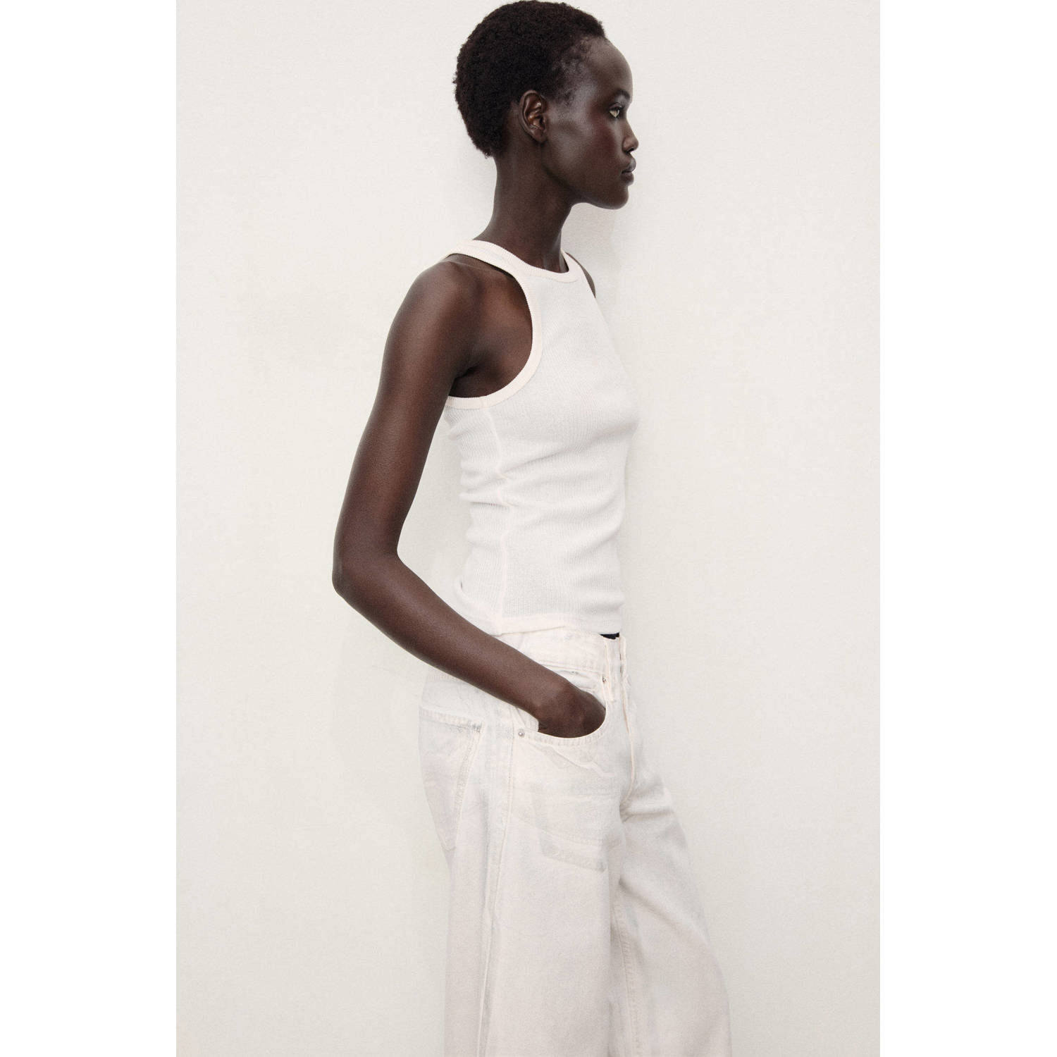 Mango high waist wide leg jeans zilver