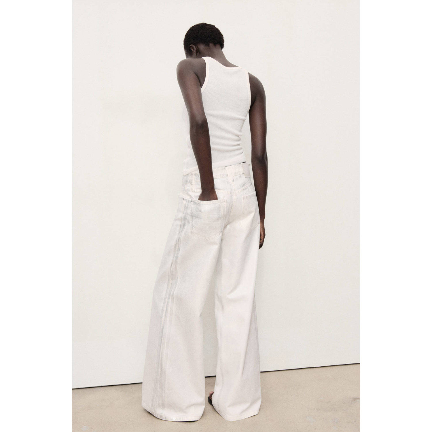 Mango high waist wide leg jeans zilver