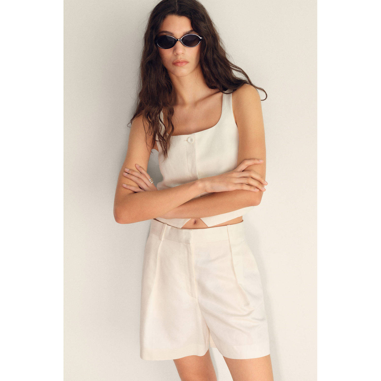 Mango linnen gilet wit