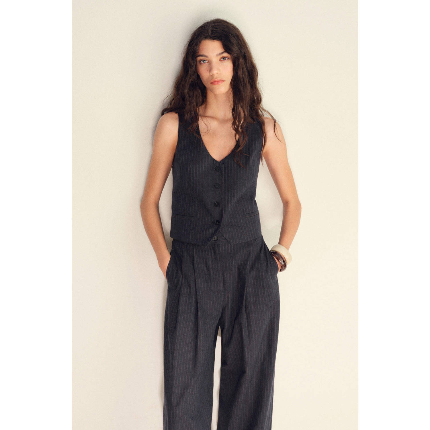Mango linnen gilet donkerblauw