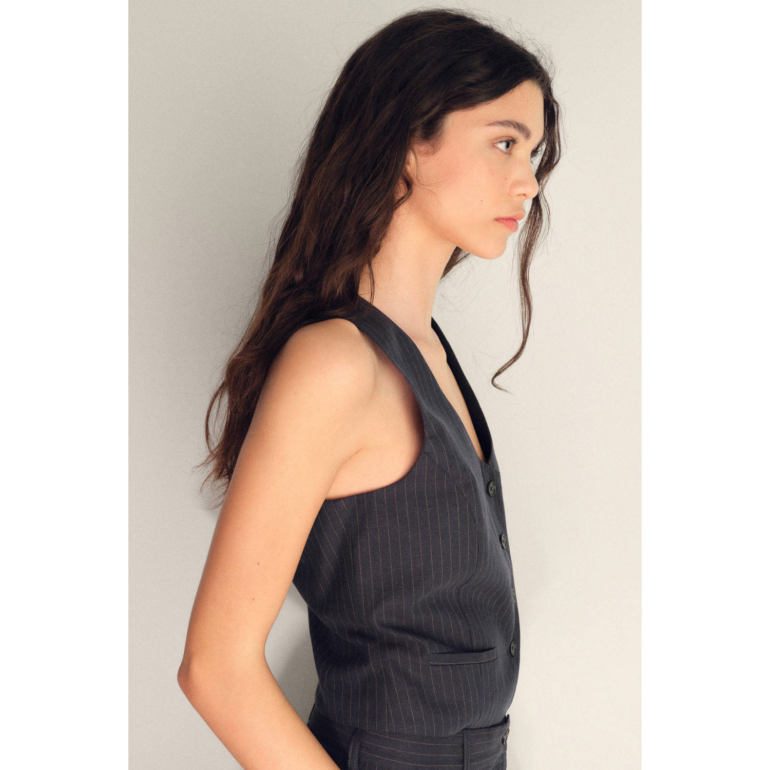 Mango linnen gilet donkerblauw
