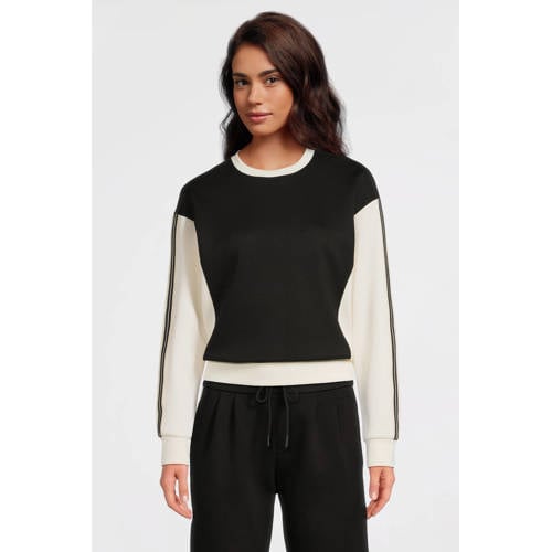 anytime ponte sweater met tape detail zwart/crème afbeelding
