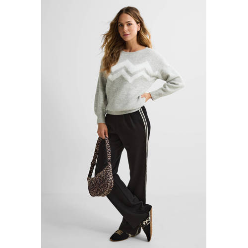 anytime jersey wide leg broek met tape detail zwart/crème afbeelding
