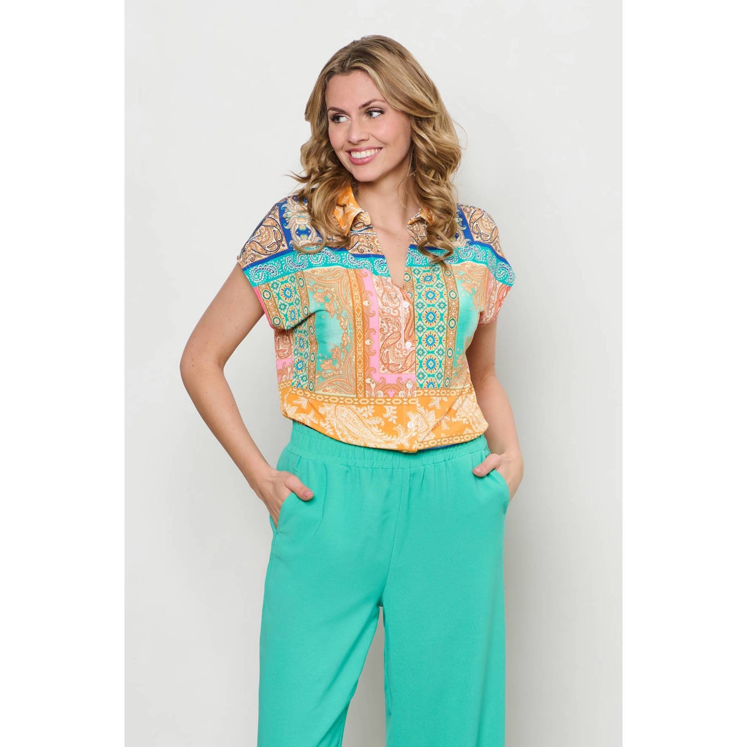 &Co Woman straight regular waist casual broek turquoise