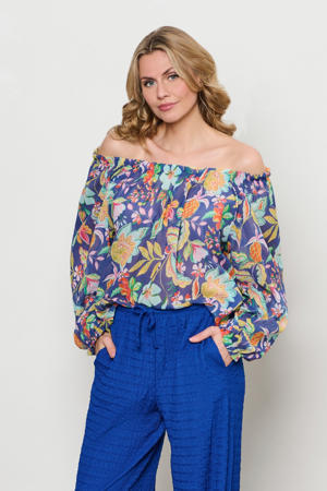 wide leg regular waist casual broek blauw
