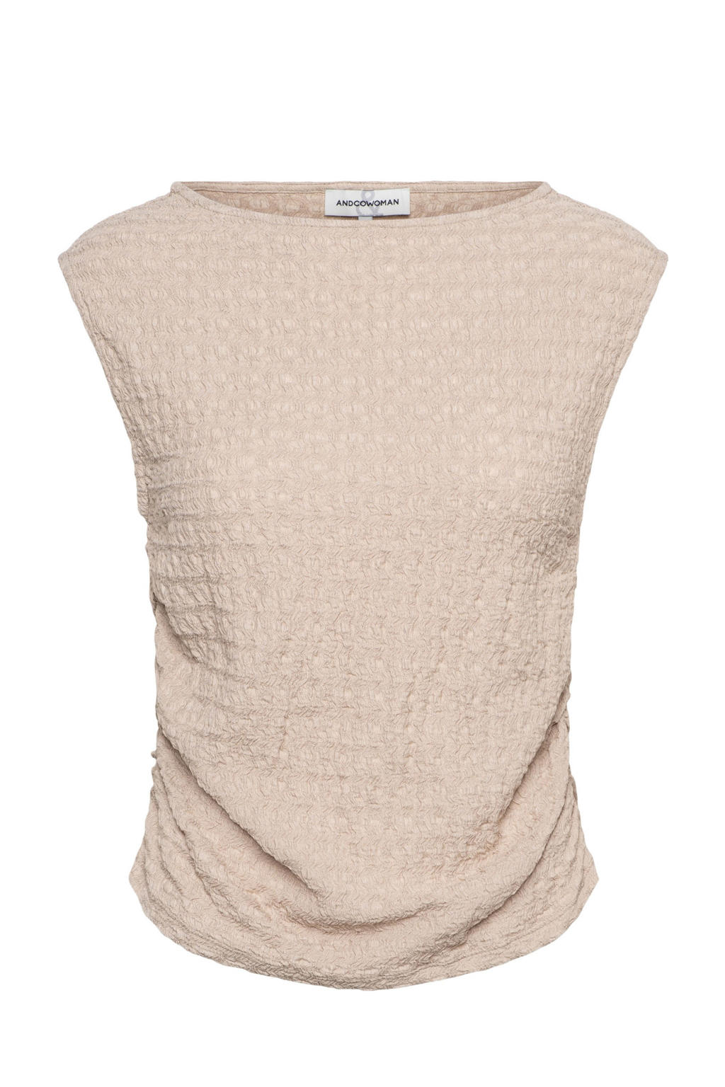 Beige dames &Co Woman top van polyester met effen, korte mouwen en boothals