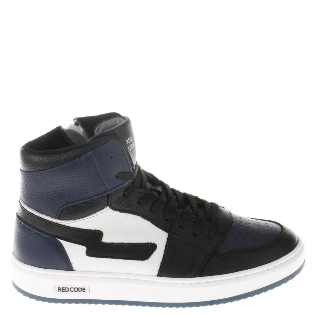 Donkerblauwe jongens Red Code leren sneakers met rits- en vetersluiting