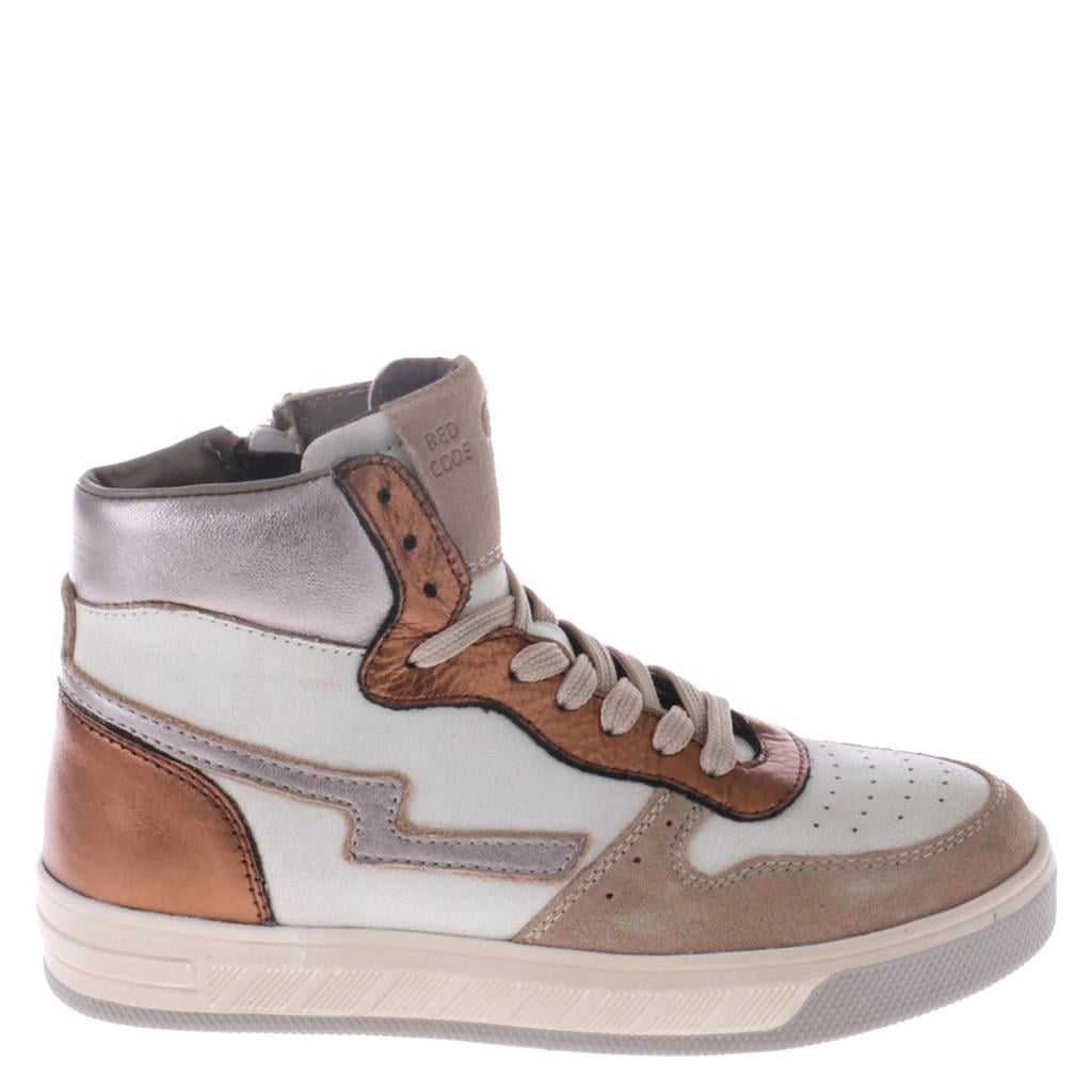 Taupe meisjes Red Code leren sneakers combi met rits- en vetersluiting
