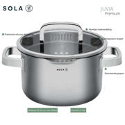 thumbnail: Sola  Pannenset Juvia 5-Delig RVS - Downdraft geschikt - Kookpan ø 16, 18, 20, 24 cm & Steelpan ø 16 cm - geschikt voor alle warmtebronnen