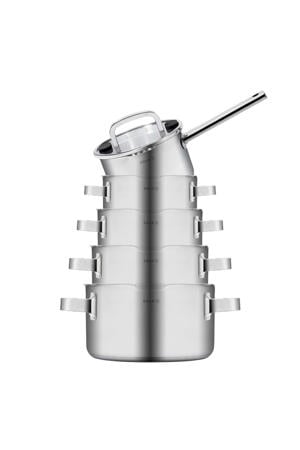  Pannenset Juvia 5-Delig RVS - Downdraft geschikt - Kookpan ø 16, 18, 20, 24 cm & Steelpan ø 16 cm - geschikt voor alle warmtebronnen