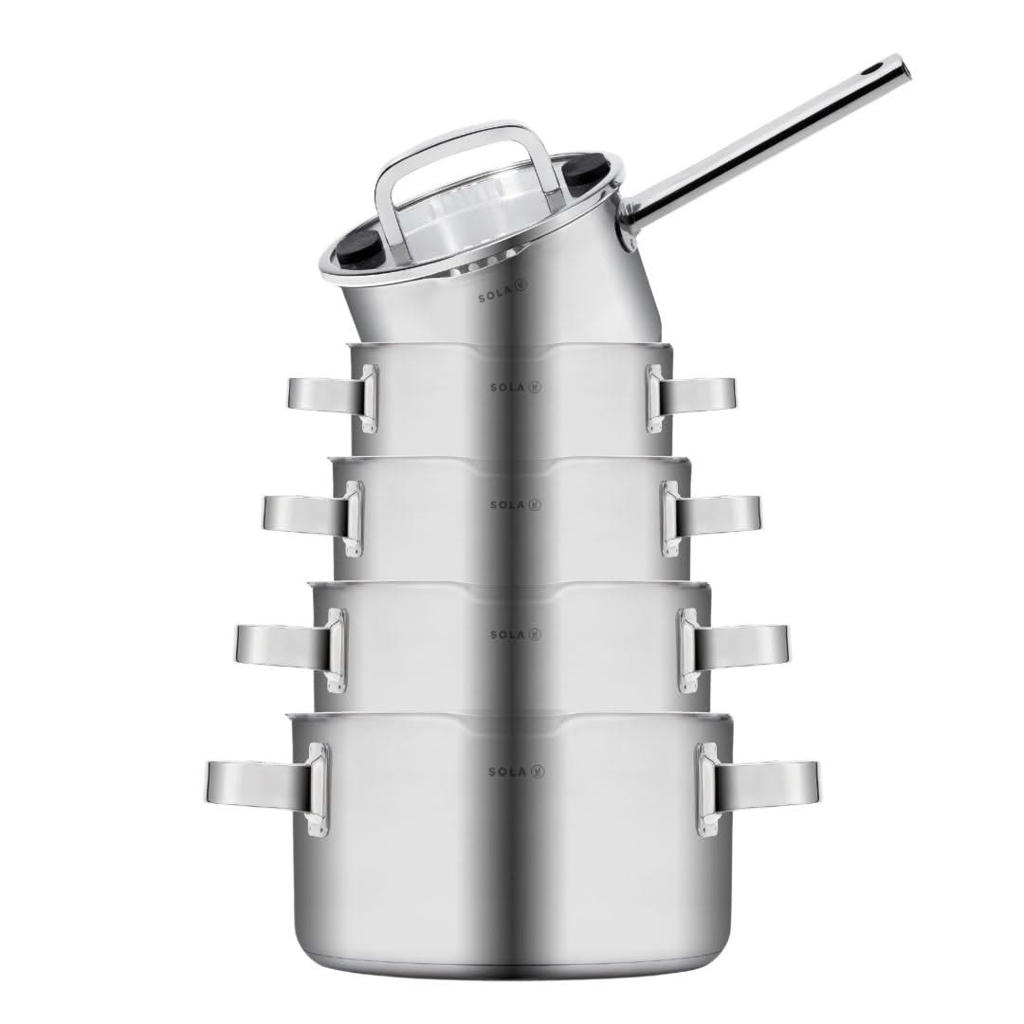 Sola Pannenset Juvia 5-Delig RVS - Downdraft geschikt - Kookpan ø 16, 18, 20, 24 cm & Steelpan ø 16 cm - geschikt voor alle warmtebronnen