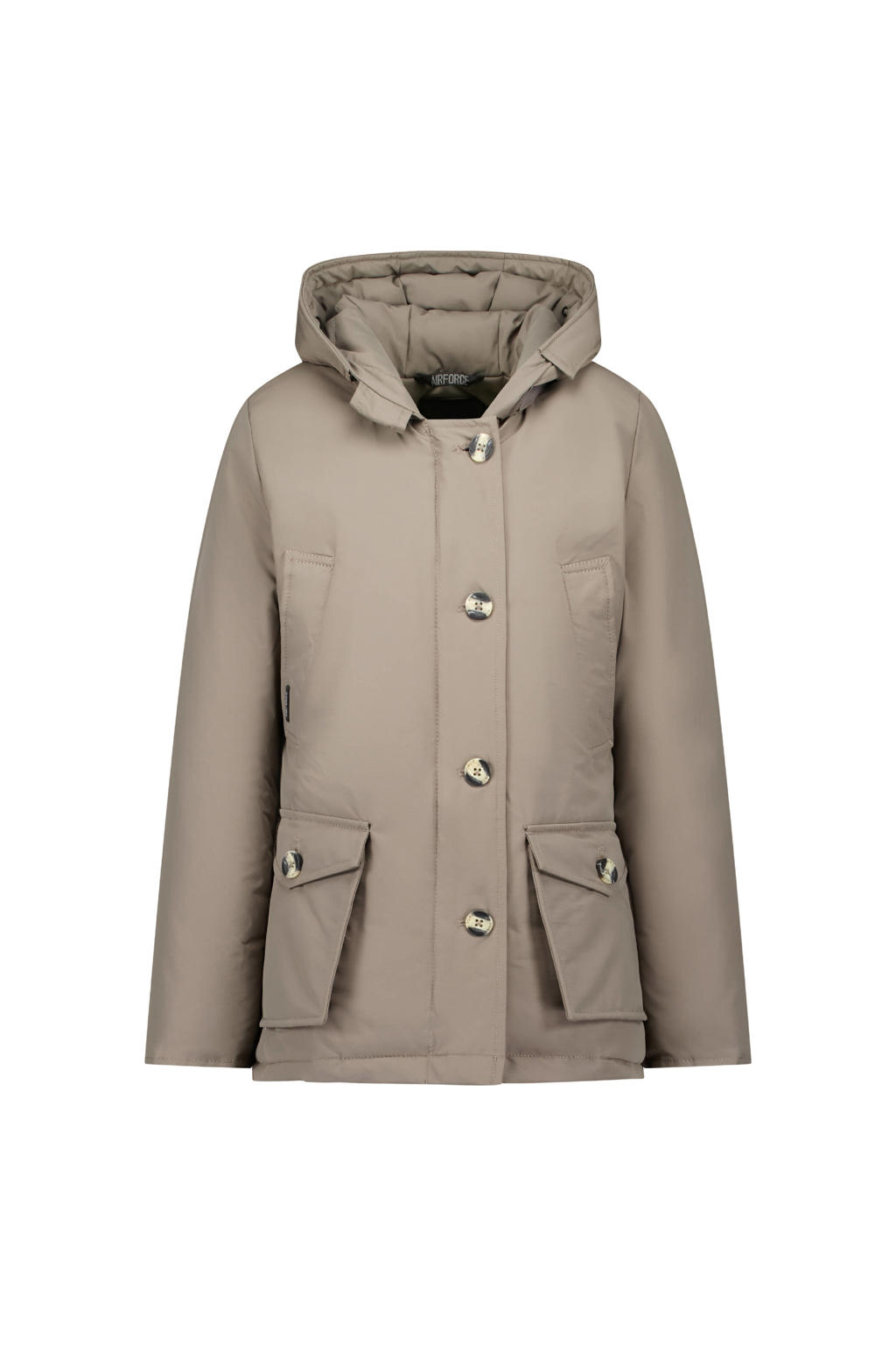 Groene meisjes Airforce winterjas van katoen met effen, lange mouwen, capuchon en ritssluiting