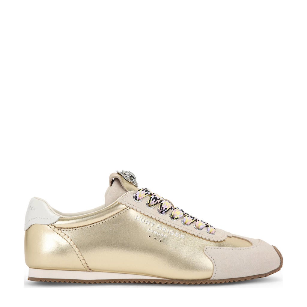 Goud en beige dames Kurt Geiger Islington leren sneakers met veters