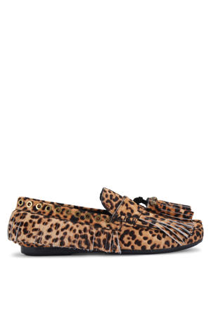 mocassins met ponyhair en panterprint cognac/bruin