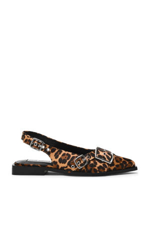Grezly slingback loafers met panterprint cognac