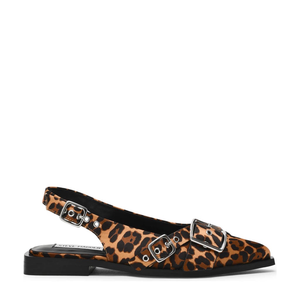 Cognackleurige dames Steve Madden Grezly slingback loafers van textiel met gesp en panterprint
