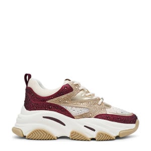 Privy chunky sneakers met strass donkerrood/goud