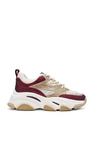 Privy chunky sneakers met strass donkerrood/goud