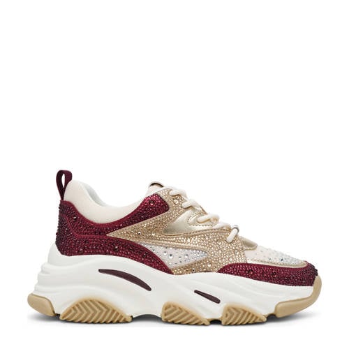 Steve Madden Privy chunky sneakers met strass donkerrood/goud afbeelding