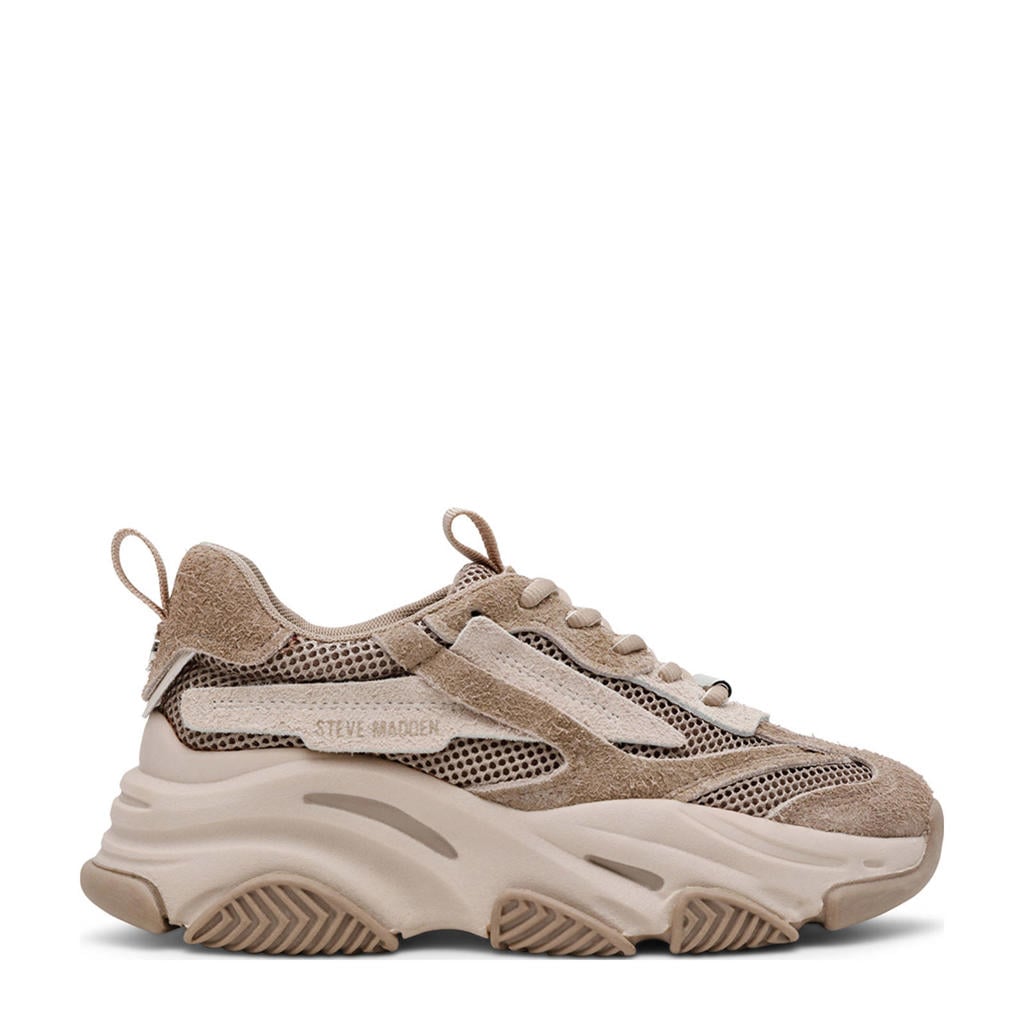 Taupe dames Steve Madden chunky sneakers van suède en textiel met veters