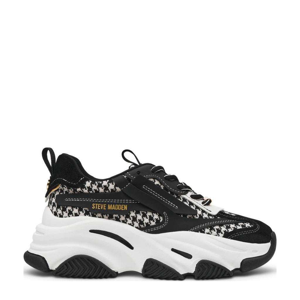 Zwarte dames Steve Madden Possesion-E chunky sneakers van imitatieleer en textiel met veters