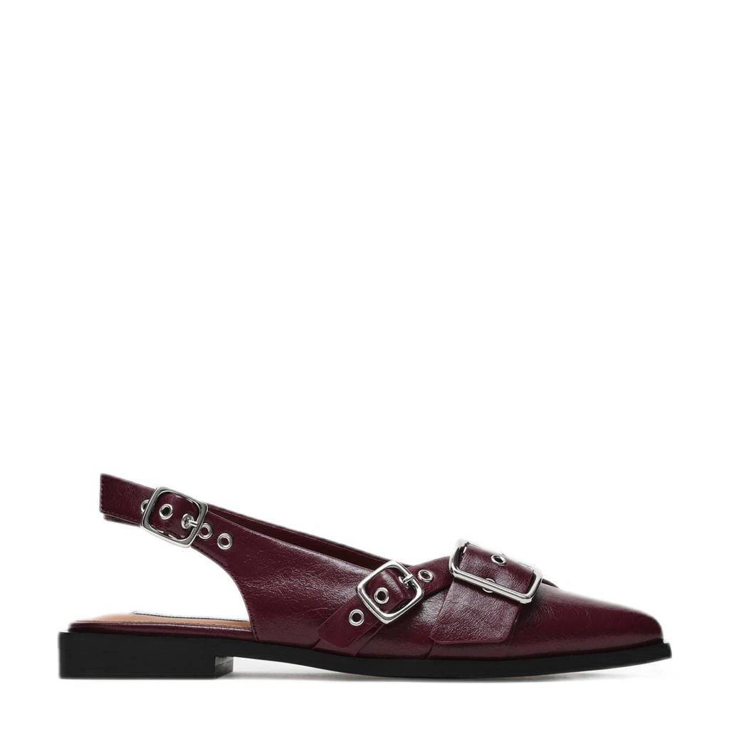 Donkerrode dames Steve Madden slingback loafers van imitatieleer met gesp