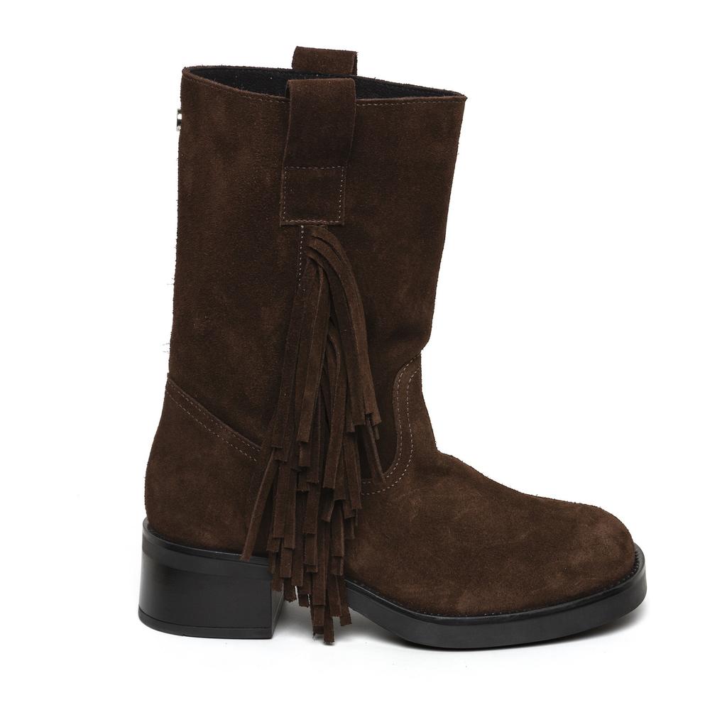 Bruine dames Steve Madden Benedict-F suède halfhoge laarzen met franjes