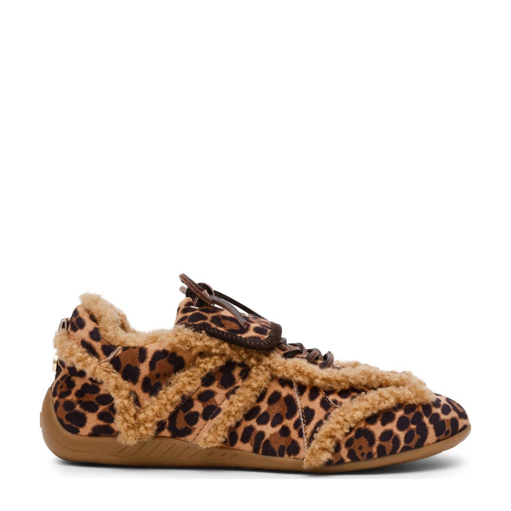 Cognac en zwarte dames Steve Madden Freezone suède sneakers met veters en panterprint