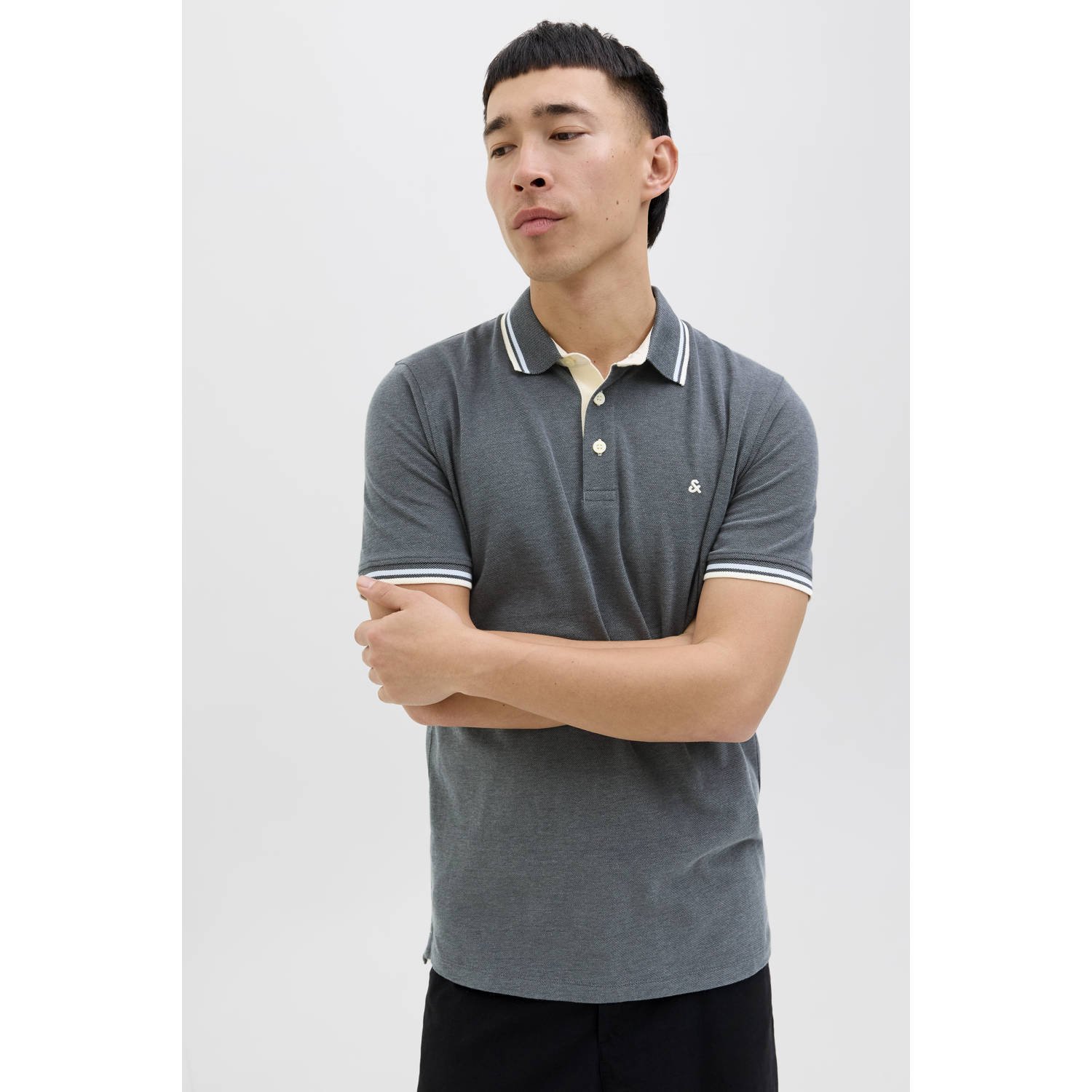 JACK & JONES ESSENTIALS slim fit polo JJEPAULOS grijs