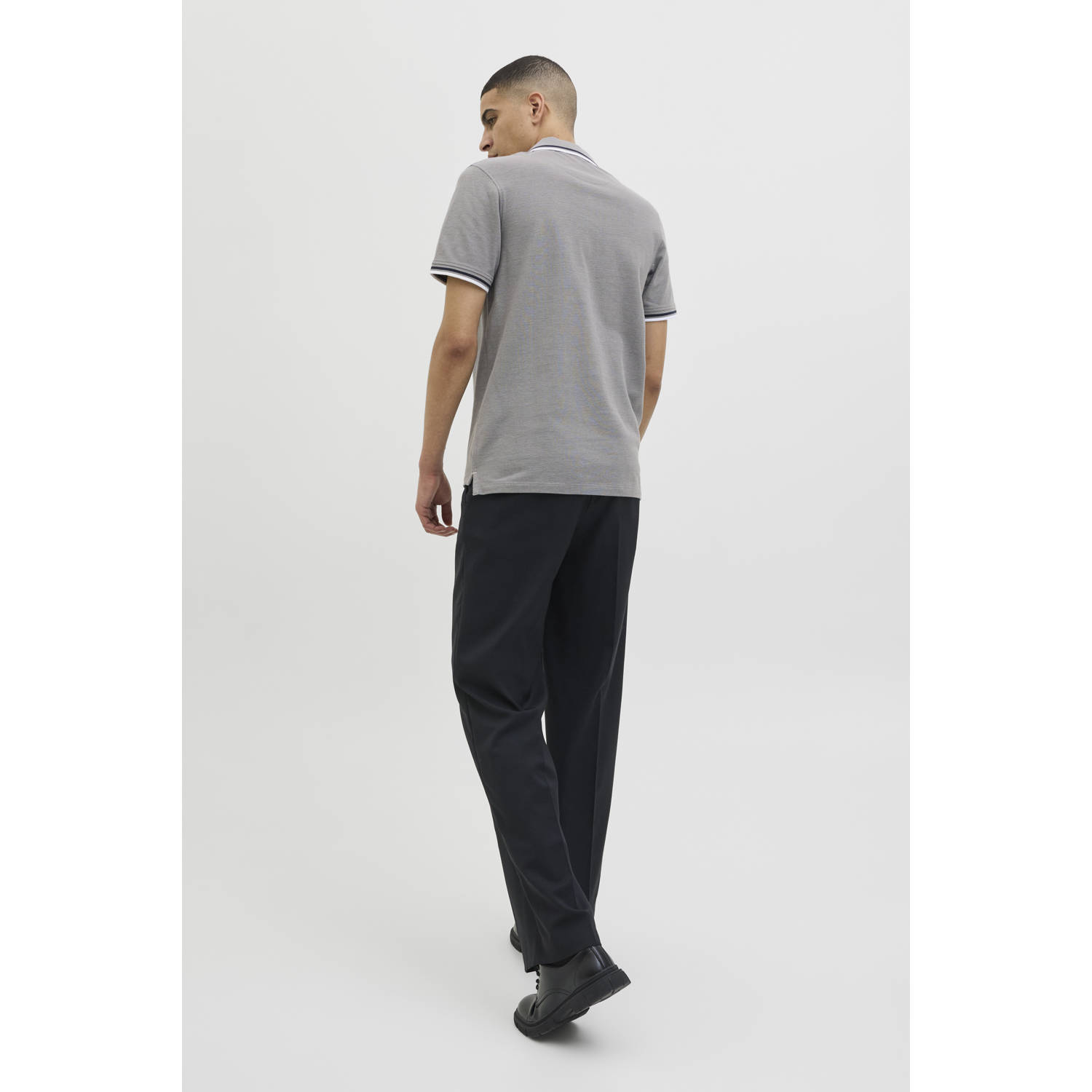JACK & JONES ESSENTIALS slim fit polo JJEPAULOS grijs