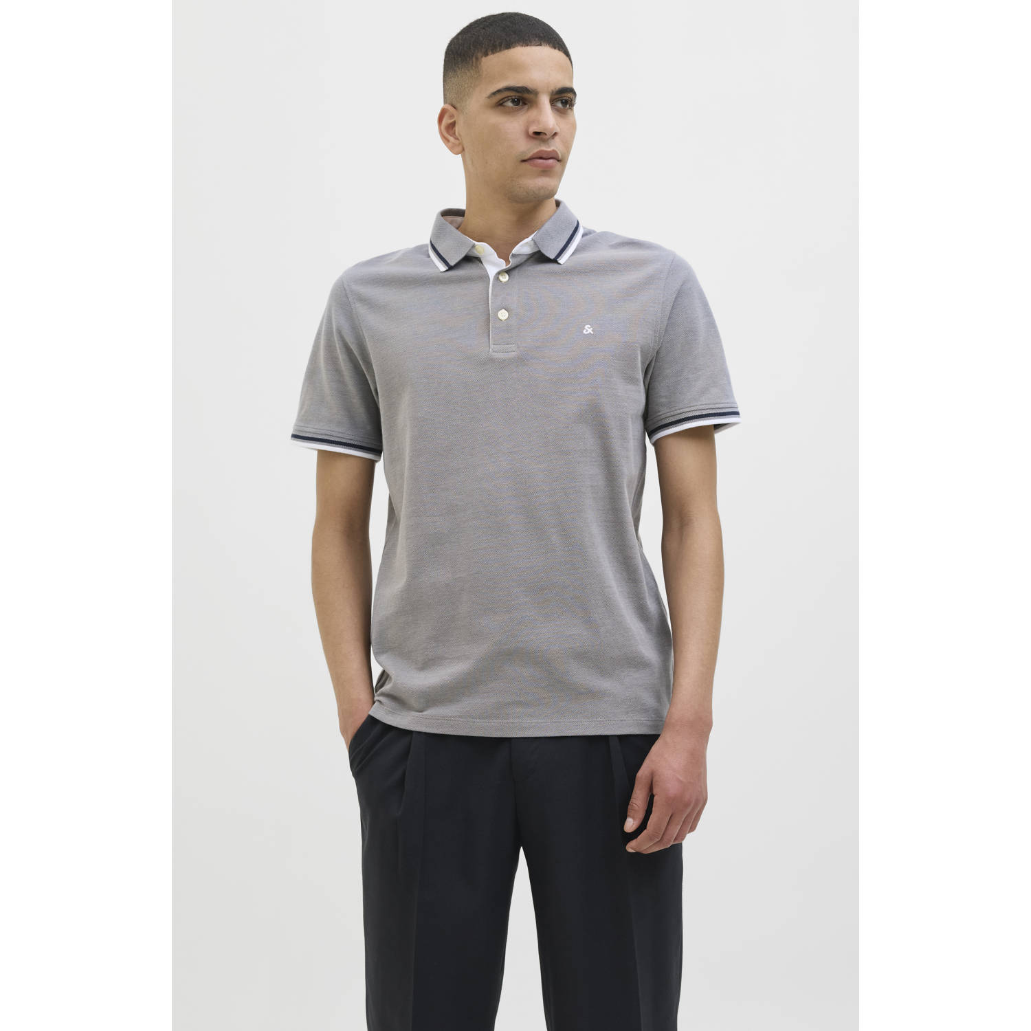 JACK & JONES ESSENTIALS slim fit polo JJEPAULOS grijs