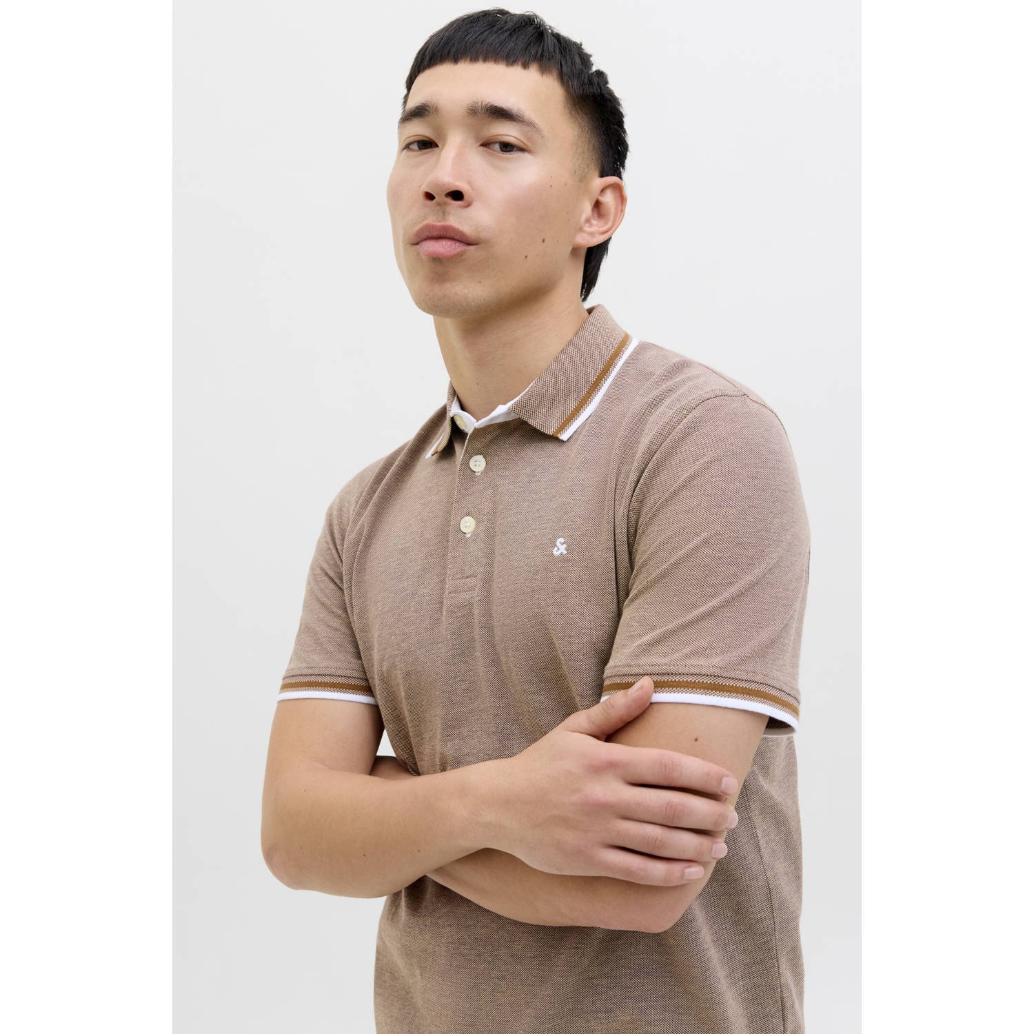 JACK & JONES ESSENTIALS slim fit polo JJEPAULOS lichtbruin