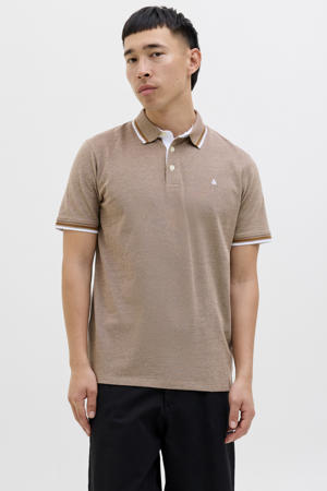 slim fit polo JJEPAULOS lichtbruin