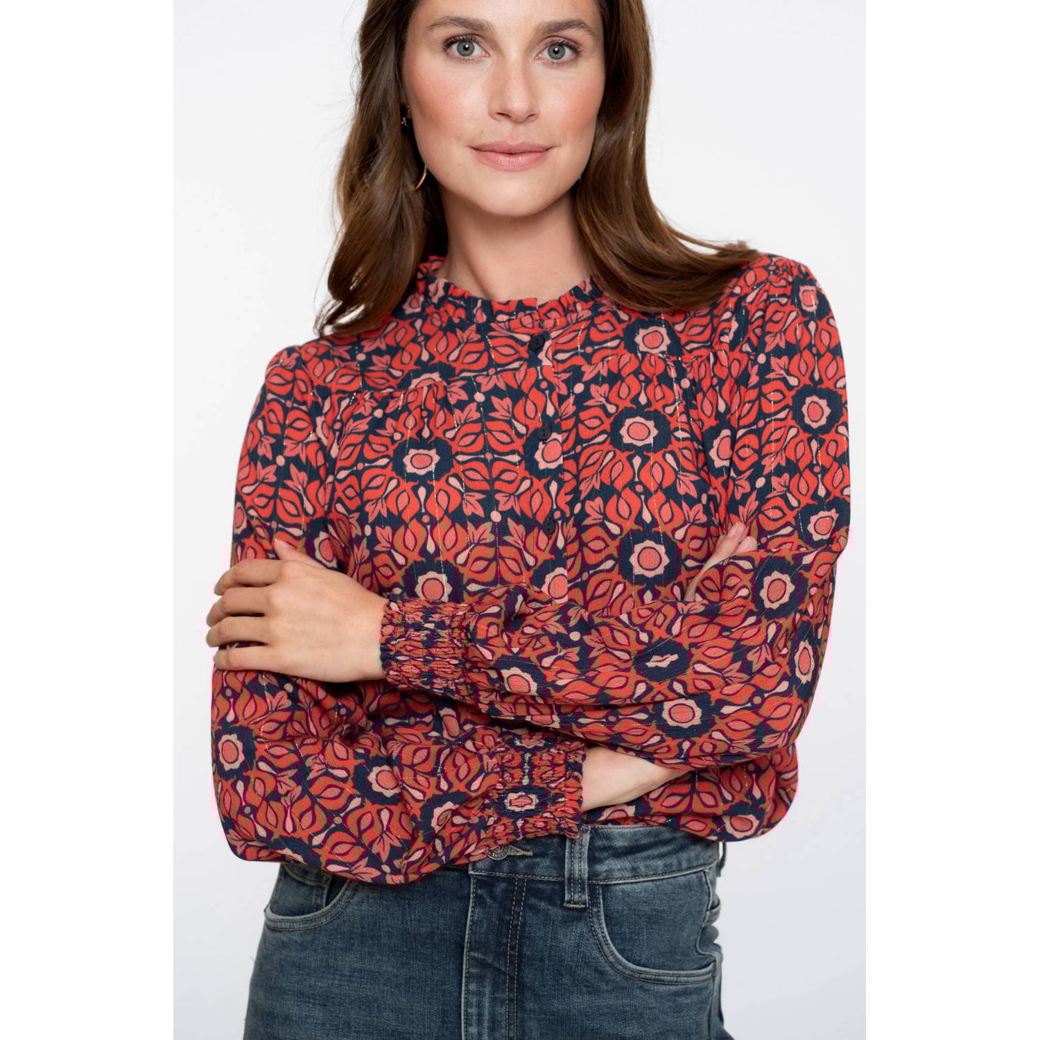 Geisha blouse rood met lurex