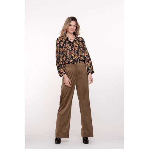 Geisha straight regular waist satijnen pantalon taupe afbeelding
