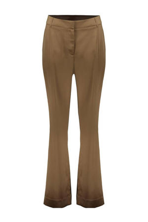 straight regular waist satijnen pantalon taupe