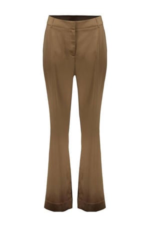 straight regular waist satijnen pantalon taupe