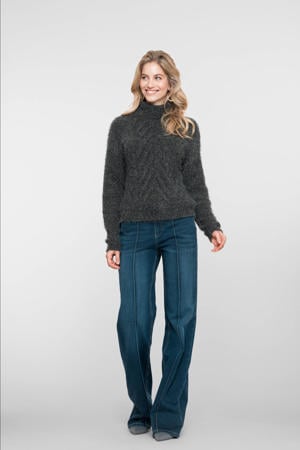 high waist flared jeans dark blue denim